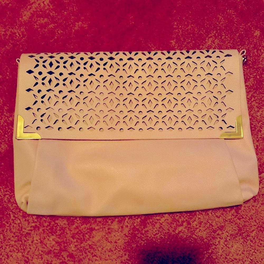 Beauty Boutique Laser Cut Flap Crossbody Bag with Shoulder Strap in pink NWOT